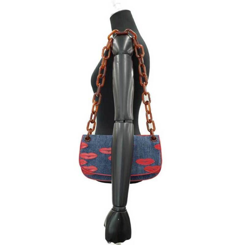PRADA Lip Chain Shoulder Bag denim blue Red - Picture 9 of 9